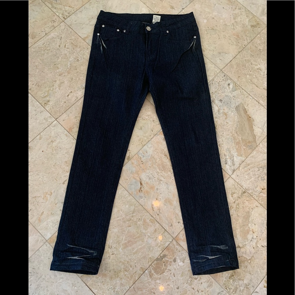 Cal Phoenix Jeans Company Women Dark Blue Designed Bling Jeans Size 11
